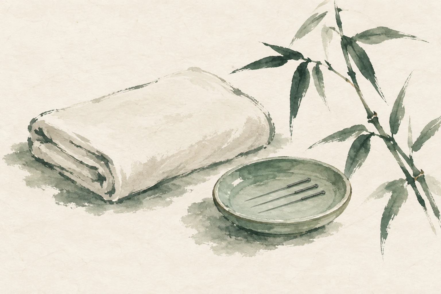 Chinese ink-wash illustration of acupuncture care